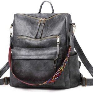GLOSIE'S Backpack PU Leather Colorful strap Grey